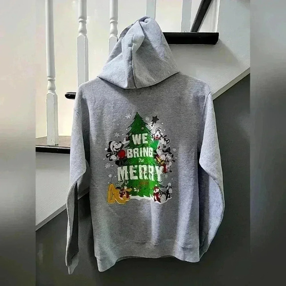 Disney 2019 Mickey Christmas Full Zip Pullover Hoodie Sweatshirt Gray • Small - Picture 1 of 4